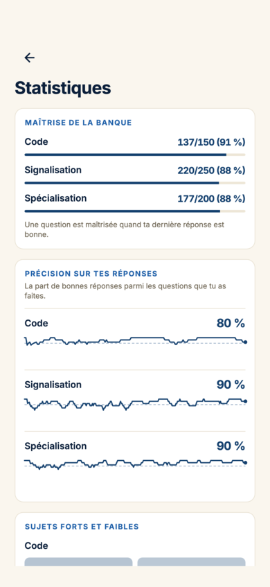 Statistiques d’étude, section par section